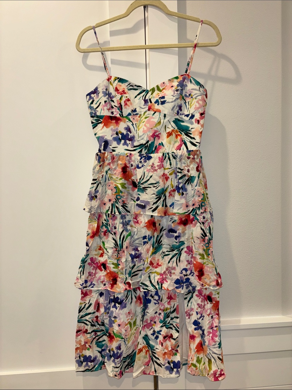 Amanda Uprichard Rosalia Sundress Tiered Ruffles Slit Medium Naples Floral $260 - Picture 5 of 9